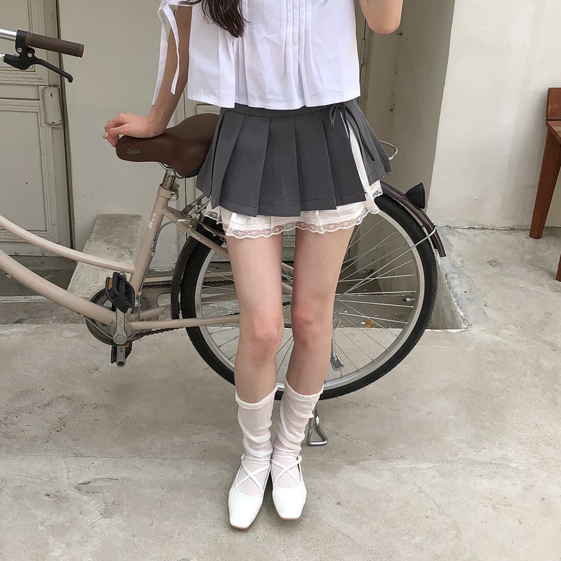 있음 선적 사이즈 업데이트 한국 chic 여름 새로운 프랑스식 커프스 레이스업 품격 주름 미니멀리즘 반팔 셔츠 상세 이미지 23