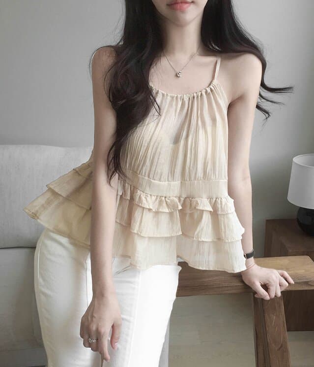 있음 선적 사이즈 업데이트 한국 chic 여름 새로운 얇은 스타일 달콤함 품격 다중 레이어 레이스 진자 캐미솔