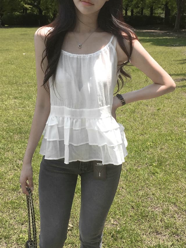 있음 선적 사이즈 업데이트 한국 chic 여름 새로운 얇은 스타일 달콤함 품격 다중 레이어 레이스 진자 캐미솔 상세 이미지 1