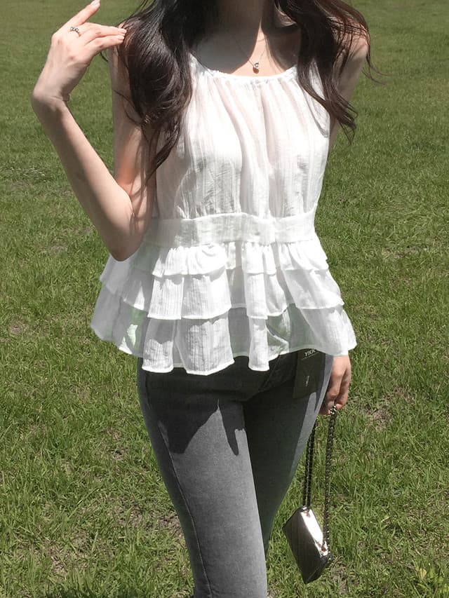 있음 선적 사이즈 업데이트 한국 chic 여름 새로운 얇은 스타일 달콤함 품격 다중 레이어 레이스 진자 캐미솔 상세 이미지 2