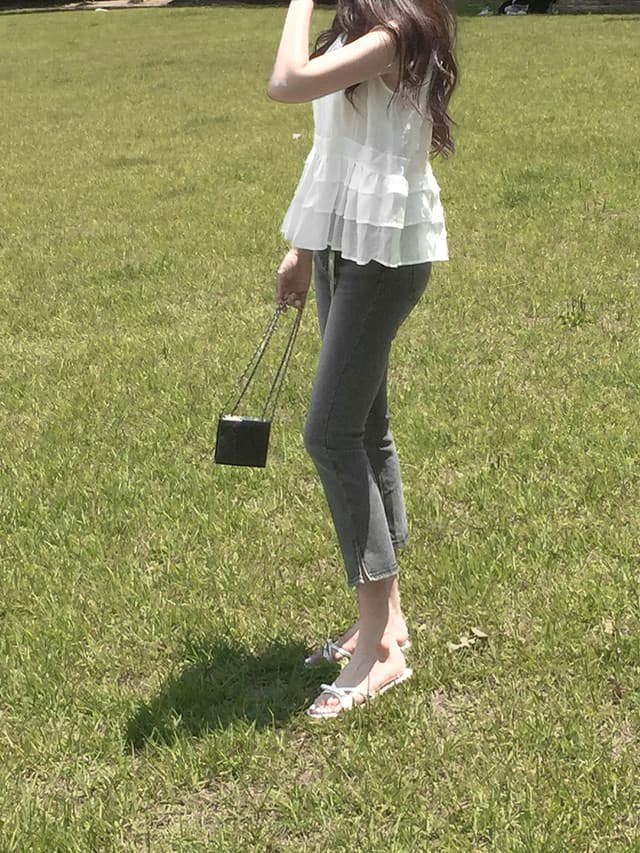 있음 선적 사이즈 업데이트 한국 chic 여름 새로운 얇은 스타일 달콤함 품격 다중 레이어 레이스 진자 캐미솔 상세 이미지 3