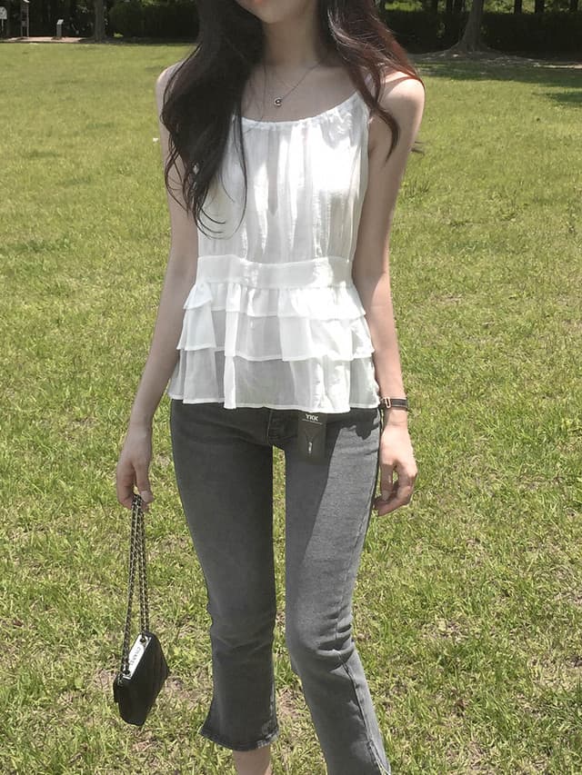 있음 선적 사이즈 업데이트 한국 chic 여름 새로운 얇은 스타일 달콤함 품격 다중 레이어 레이스 진자 캐미솔 상세 이미지 5