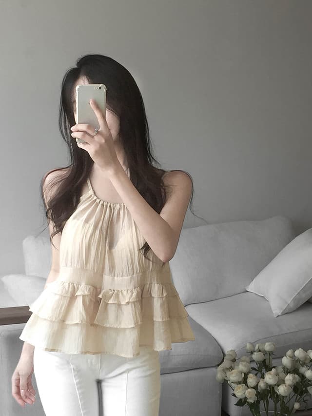 있음 선적 사이즈 업데이트 한국 chic 여름 새로운 얇은 스타일 달콤함 품격 다중 레이어 레이스 진자 캐미솔 상세 이미지 8
