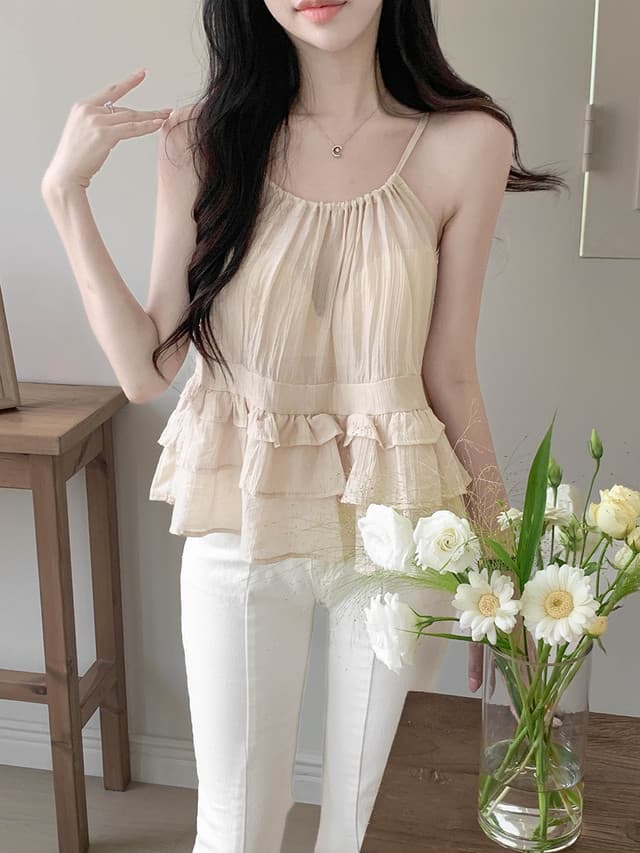 있음 선적 사이즈 업데이트 한국 chic 여름 새로운 얇은 스타일 달콤함 품격 다중 레이어 레이스 진자 캐미솔 상세 이미지 13