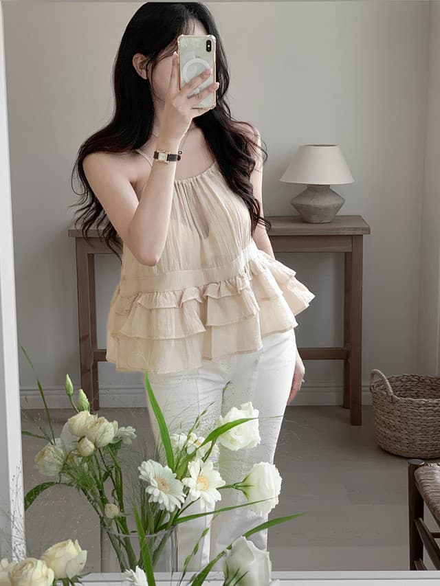 있음 선적 사이즈 업데이트 한국 chic 여름 새로운 얇은 스타일 달콤함 품격 다중 레이어 레이스 진자 캐미솔 상세 이미지 14