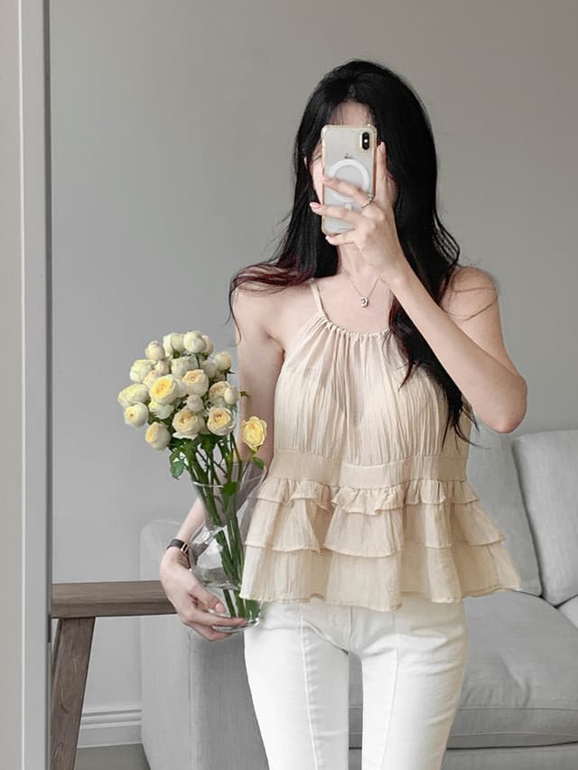 있음 선적 사이즈 업데이트 한국 chic 여름 새로운 얇은 스타일 달콤함 품격 다중 레이어 레이스 진자 캐미솔 상세 이미지 15
