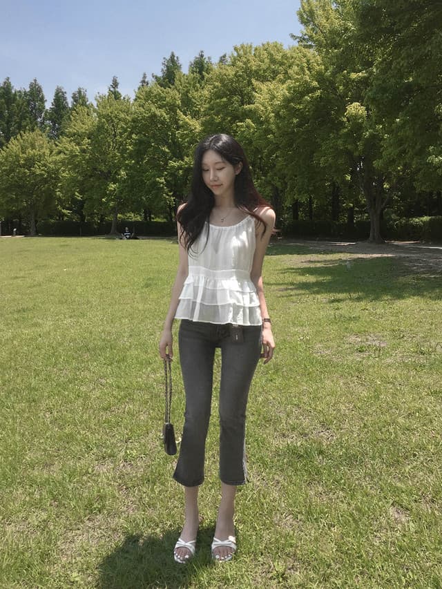 있음 선적 사이즈 업데이트 한국 chic 여름 새로운 얇은 스타일 달콤함 품격 다중 레이어 레이스 진자 캐미솔 상세 이미지 27