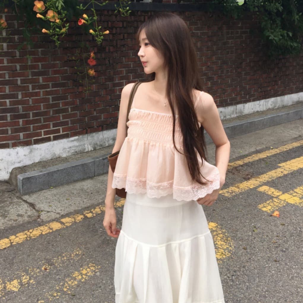 한국 chic 여름 새로운 ins 달콤함 레이스 조각 귀여운 다용도 캐미솔 이미지 2
