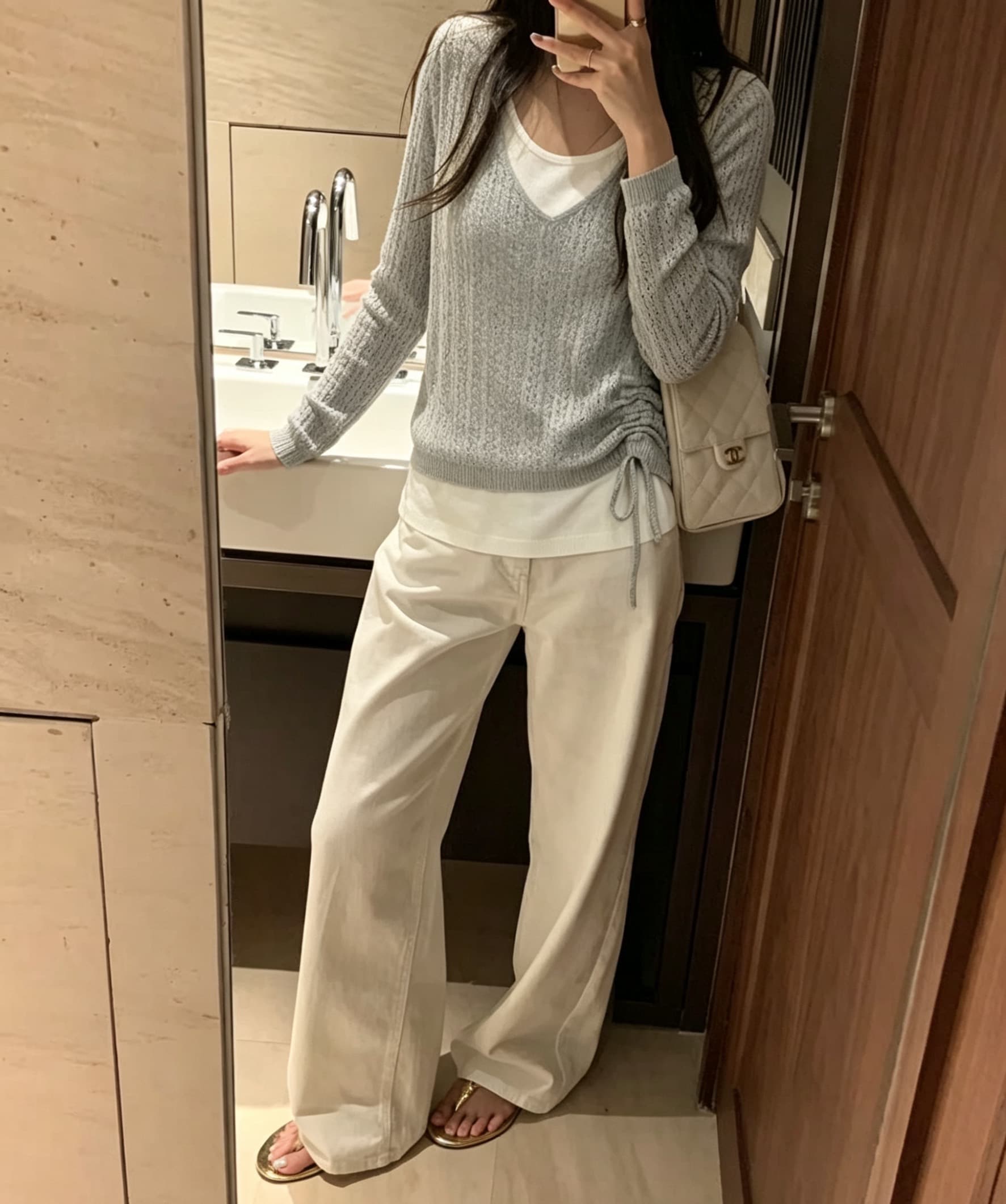 있음 선적 사이즈 업데이트 한국 chic 이른 가을 새로운 페이크 레이어드 패치워크 미니멀리즘 품격 니트 스웨터 이미지 4