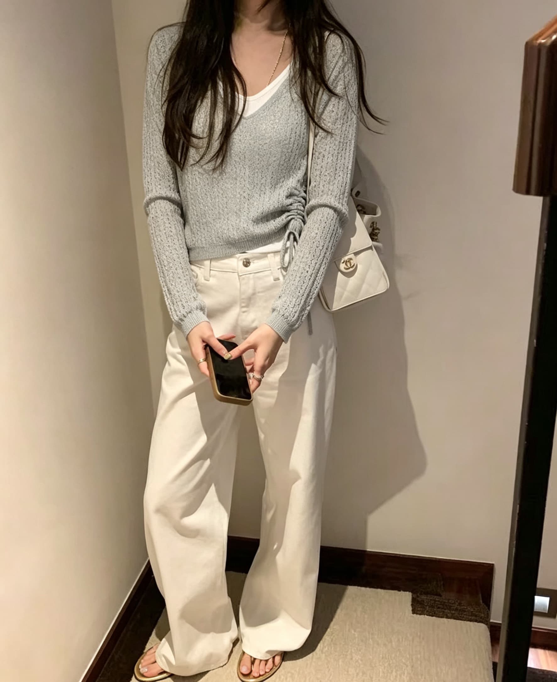 있음 선적 사이즈 업데이트 한국 chic 이른 가을 새로운 페이크 레이어드 패치워크 미니멀리즘 품격 니트 스웨터 상세 이미지 4