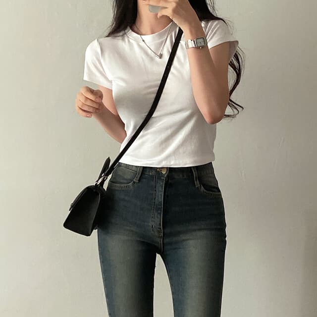 있음 선적 사이즈 업데이트 chic 미니멀리즘 라운드 넥 기초 섹션 반팔 티셔츠 여성 편안함 다용도 슬림해 보이는 맨위 이미지 4
