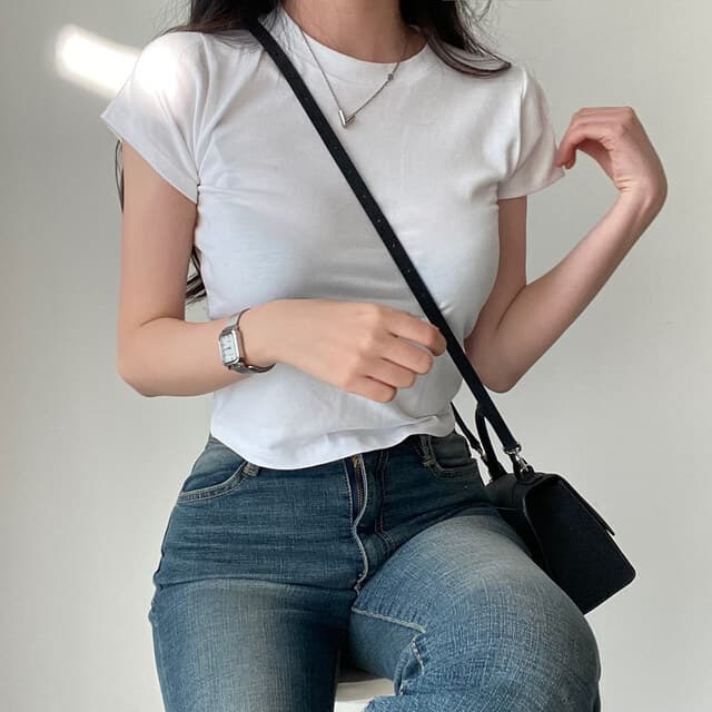 있음 선적 사이즈 업데이트 chic 미니멀리즘 라운드 넥 기초 섹션 반팔 티셔츠 여성 편안함 다용도 슬림해 보이는 맨위 상세 이미지 13