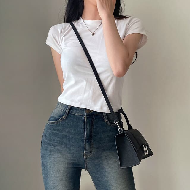있음 선적 사이즈 업데이트 chic 미니멀리즘 라운드 넥 기초 섹션 반팔 티셔츠 여성 편안함 다용도 슬림해 보이는 맨위 상세 이미지 14