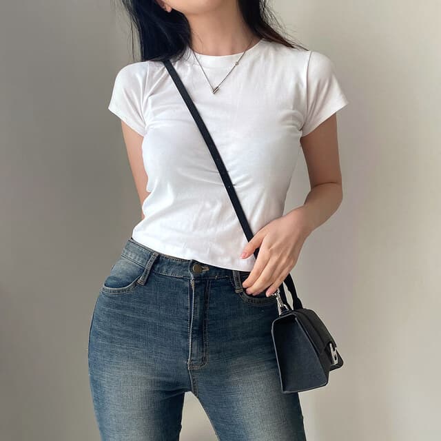 있음 선적 사이즈 업데이트 chic 미니멀리즘 라운드 넥 기초 섹션 반팔 티셔츠 여성 편안함 다용도 슬림해 보이는 맨위 상세 이미지 15