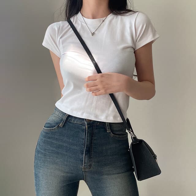 있음 선적 사이즈 업데이트 chic 미니멀리즘 라운드 넥 기초 섹션 반팔 티셔츠 여성 편안함 다용도 슬림해 보이는 맨위 상세 이미지 16