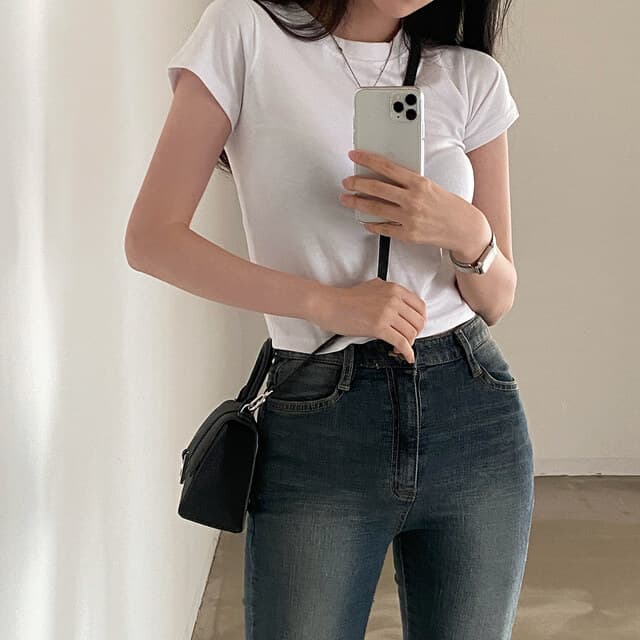 있음 선적 사이즈 업데이트 chic 미니멀리즘 라운드 넥 기초 섹션 반팔 티셔츠 여성 편안함 다용도 슬림해 보이는 맨위 상세 이미지 18