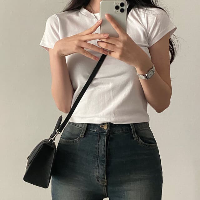 있음 선적 사이즈 업데이트 chic 미니멀리즘 라운드 넥 기초 섹션 반팔 티셔츠 여성 편안함 다용도 슬림해 보이는 맨위 상세 이미지 19