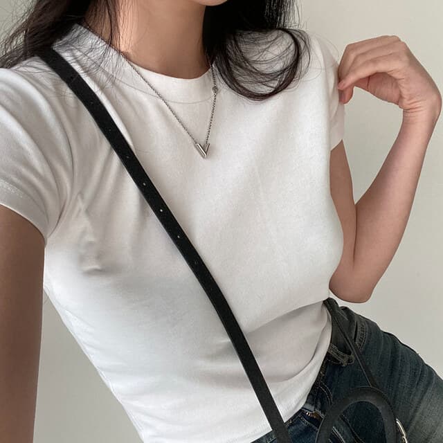 있음 선적 사이즈 업데이트 chic 미니멀리즘 라운드 넥 기초 섹션 반팔 티셔츠 여성 편안함 다용도 슬림해 보이는 맨위 상세 이미지 21