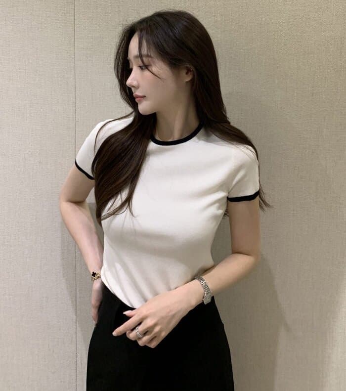 있음 선적 사이즈 업데이트 한국 chic 여름 새로운 얇은 스타일 프랑스식 배색 품격 반팔 니트 스웨터