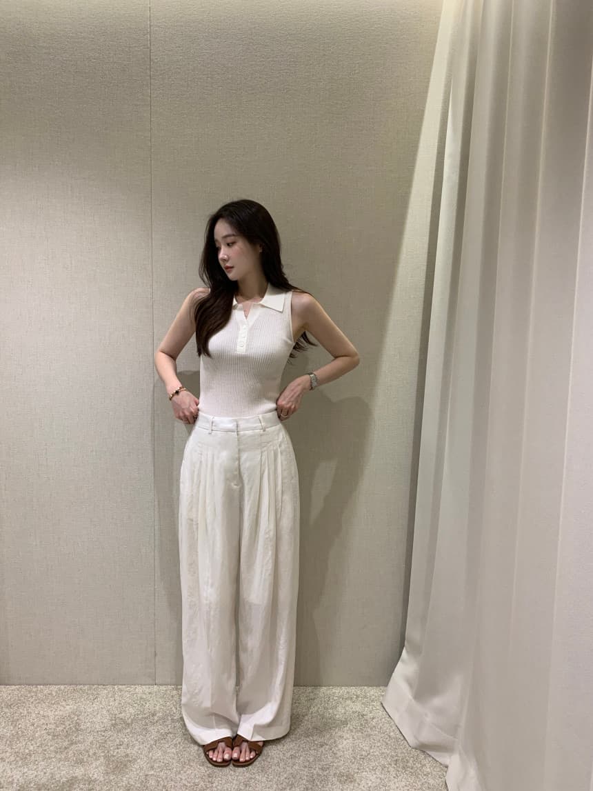 있음 선적 사이즈 업데이트 한국 chic 여름 새로운 얇은 스타일 폴로 칼라 품격 민소매 니트 스웨터 상세 이미지 11