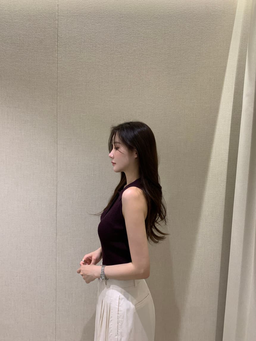 있음 선적 사이즈 업데이트 한국 chic 여름 새로운 얇은 스타일 폴로 칼라 품격 민소매 니트 스웨터 상세 이미지 19
