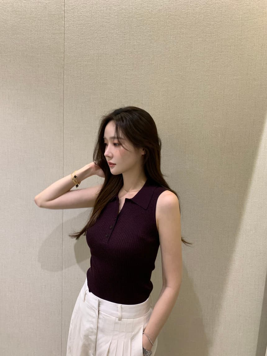 있음 선적 사이즈 업데이트 한국 chic 여름 새로운 얇은 스타일 폴로 칼라 품격 민소매 니트 스웨터 상세 이미지 21