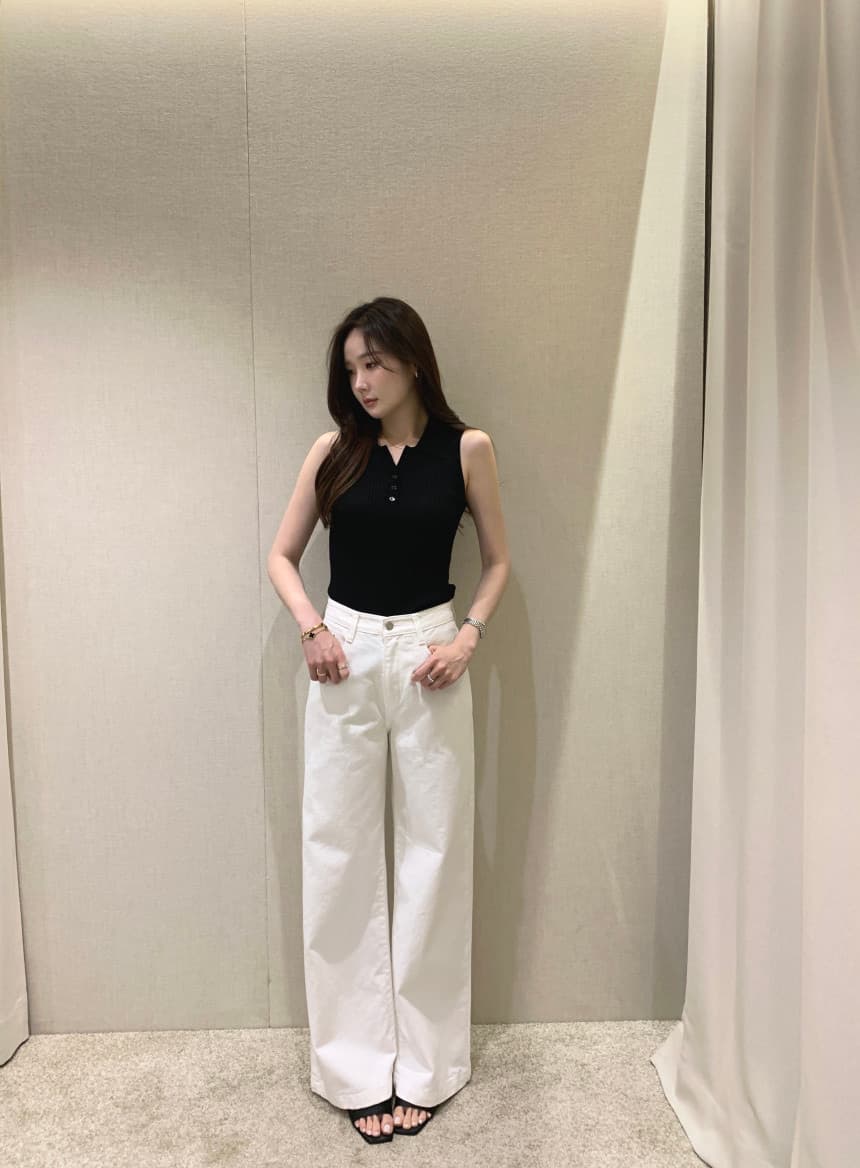 있음 선적 사이즈 업데이트 한국 chic 여름 새로운 얇은 스타일 폴로 칼라 품격 민소매 니트 스웨터 상세 이미지 28