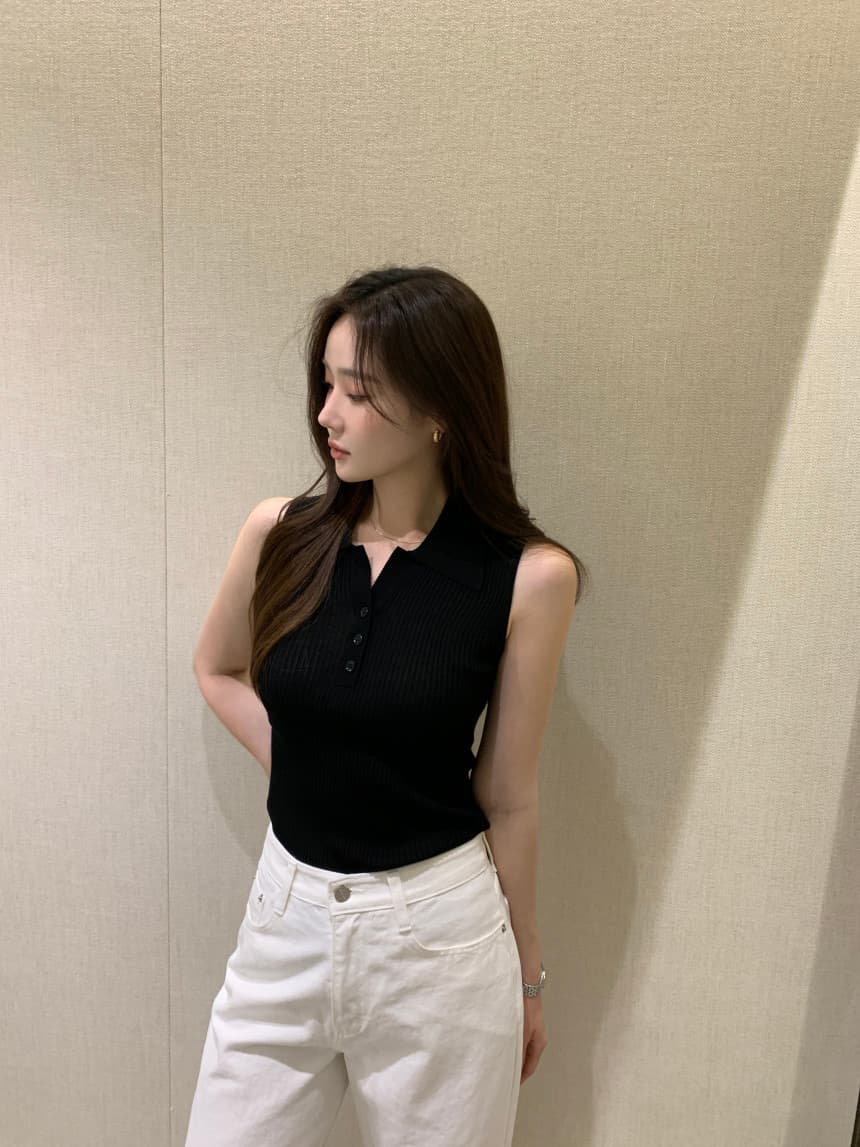 있음 선적 사이즈 업데이트 한국 chic 여름 새로운 얇은 스타일 폴로 칼라 품격 민소매 니트 스웨터 상세 이미지 36