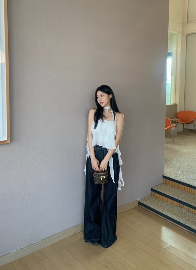 있음 선적 사이즈 업데이트 한국 chic 여름 새로운 프랑스식 달콤함 프릴 행침 목 레이스 캐미솔 상세 이미지 2