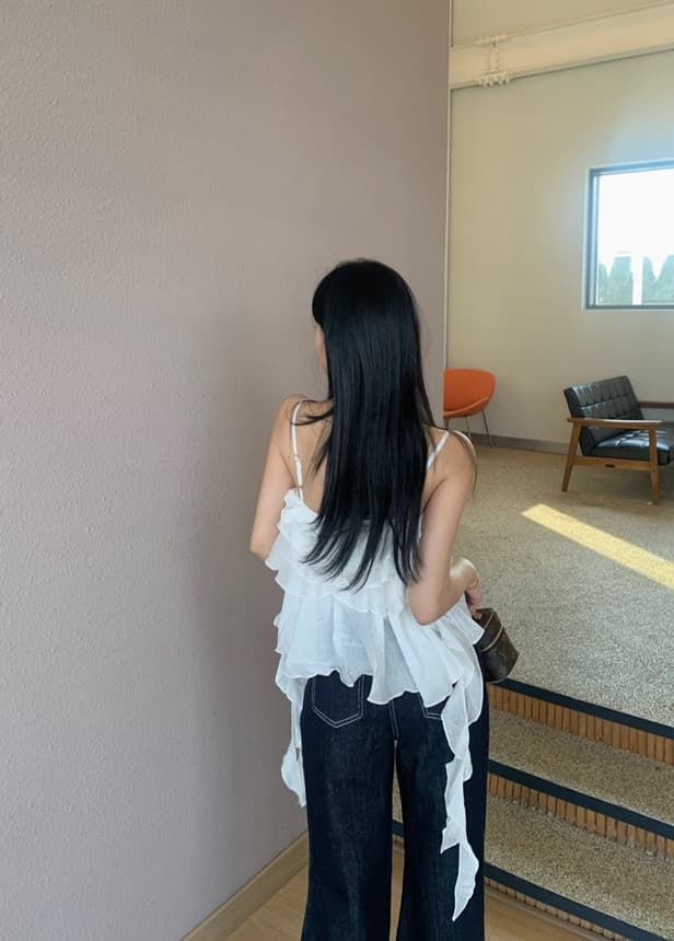 있음 선적 사이즈 업데이트 한국 chic 여름 새로운 프랑스식 달콤함 프릴 행침 목 레이스 캐미솔 상세 이미지 4