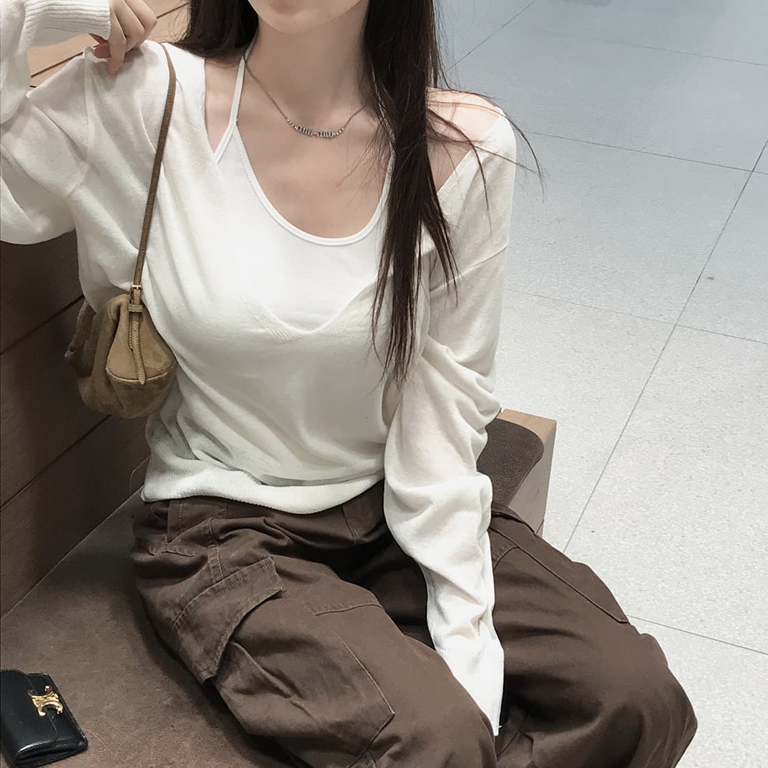 있음 선적 사이즈 업데이트 한국 chic 가을 새로운 빅 브이 넥 품격 느슨함 센스 얇은 스타일 긴팔 니트 스웨터 이미지 4