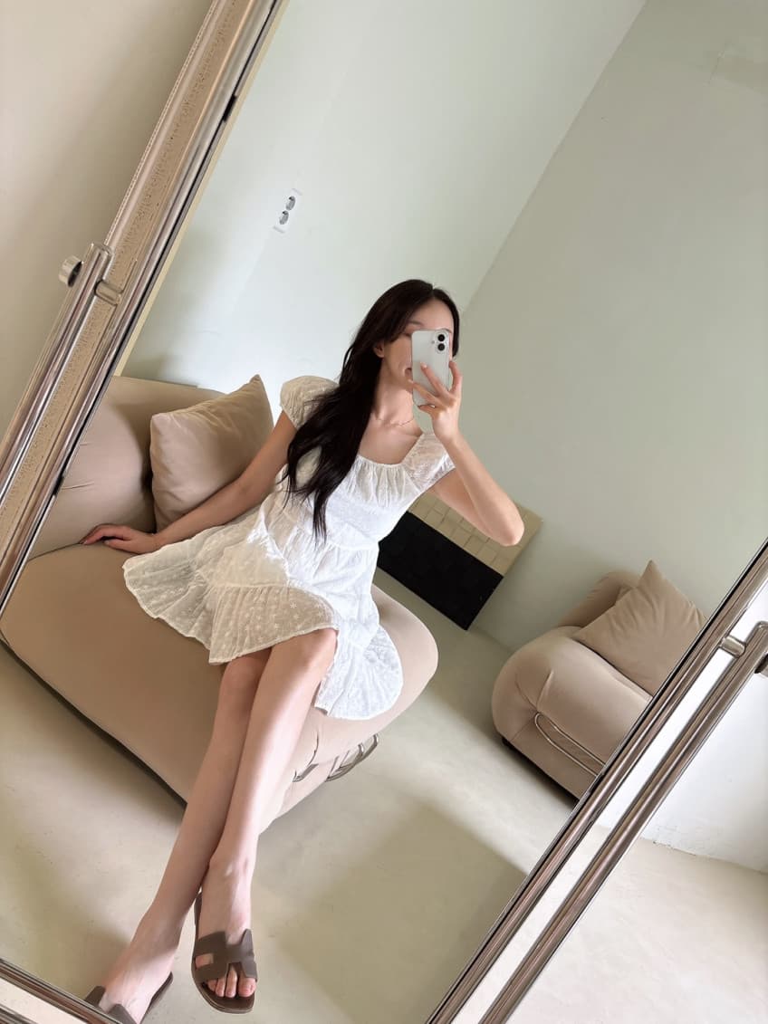 있음 선적 사이즈 업데이트 한국 chic 여름 달콤함 레이스 자수 귀여운 반팔 드레스 상세 이미지 1
