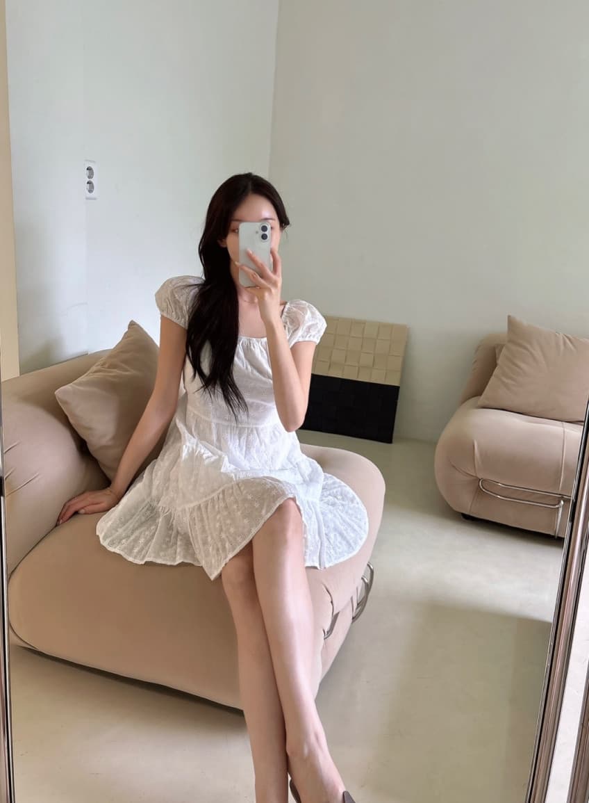 있음 선적 사이즈 업데이트 한국 chic 여름 달콤함 레이스 자수 귀여운 반팔 드레스 상세 이미지 4