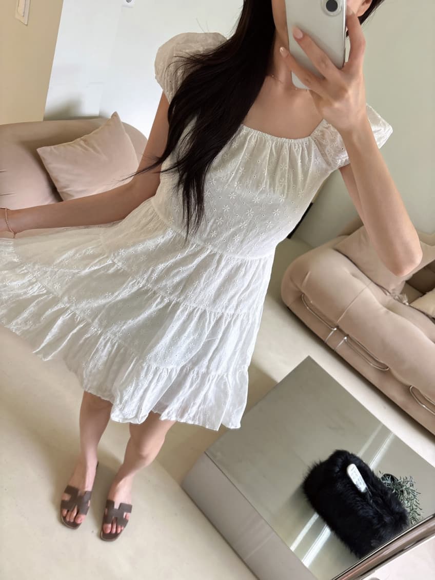 있음 선적 사이즈 업데이트 한국 chic 여름 달콤함 레이스 자수 귀여운 반팔 드레스 상세 이미지 6
