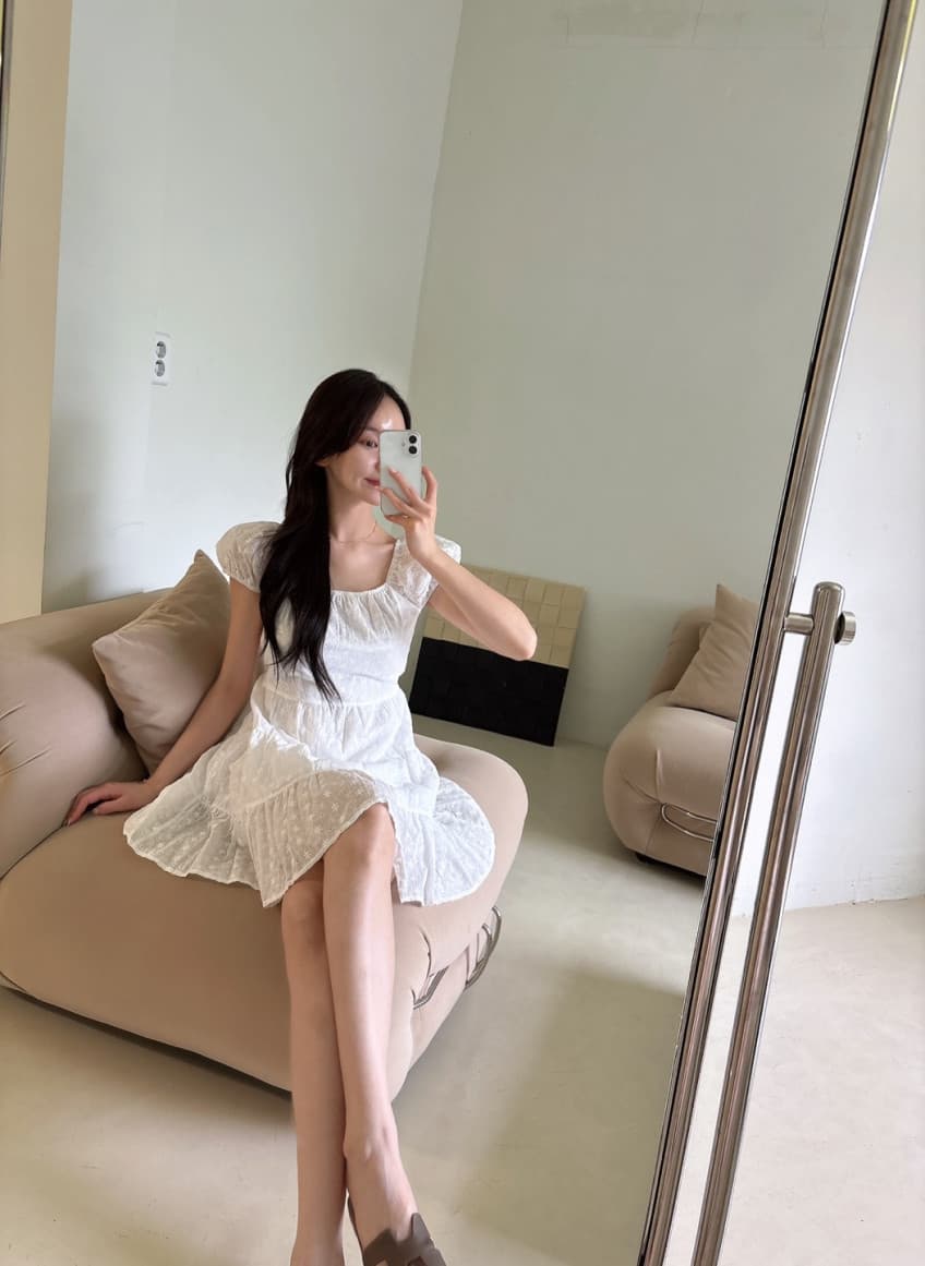 있음 선적 사이즈 업데이트 한국 chic 여름 달콤함 레이스 자수 귀여운 반팔 드레스 상세 이미지 8
