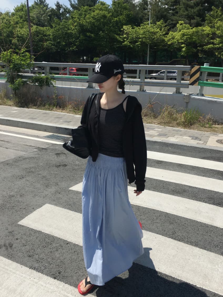 한국 chic 여름 새로운 ins 디자인 센스 주름 허리밴드 롱 코트 슬림해 보이는 반신 스커트 상세 이미지 2