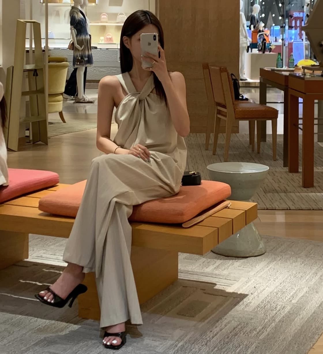 한국 chic 여름 새로운 고급 센스 스트라이프 행침 목 조끼 패치워크 밴딩 와이드 레그 팬츠 투피스 슈트 상세 이미지 3