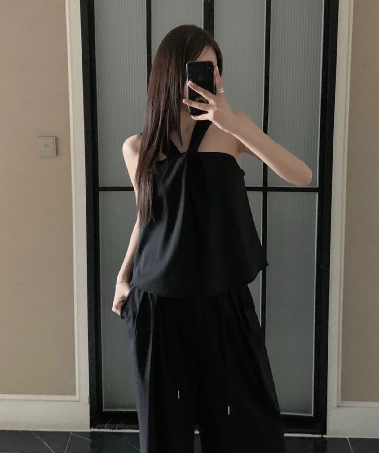 한국 chic 여름 새로운 고급 센스 스트라이프 행침 목 조끼 패치워크 밴딩 와이드 레그 팬츠 투피스 슈트 상세 이미지 5
