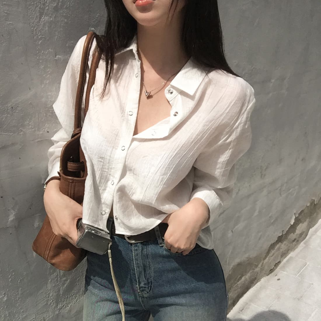 있음 선적 사이즈 업데이트 한국 chic 여름 새로운 한 부서 얇은 스타일 다용도 품격 긴팔 셔츠