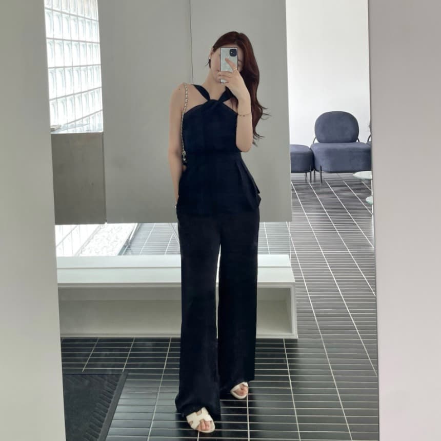 있음 선적 사이즈 업데이트 한국 chic 여름 새로운 달콤함 십자가 슬립 뒤로 부서 허리 스트랩 셔츠 이미지 5