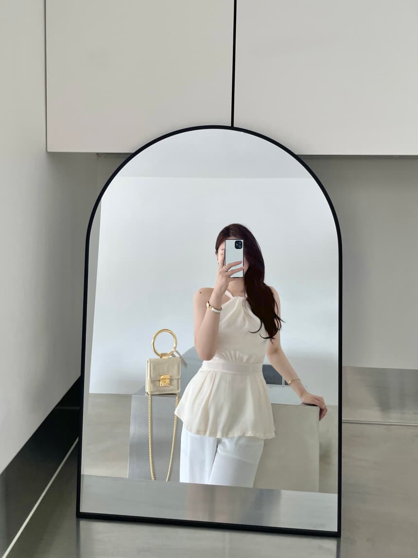 있음 선적 사이즈 업데이트 한국 chic 여름 새로운 달콤함 십자가 슬립 뒤로 부서 허리 스트랩 셔츠 상세 이미지 5