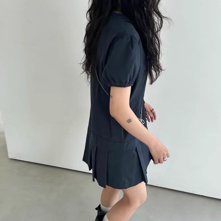 한국 chic 여름 새로운 ins 달콤함 V넥 목이버섯 레이스 플리츠 드레스 이미지 5