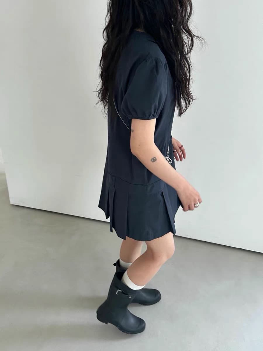 한국 chic 여름 새로운 ins 달콤함 V넥 목이버섯 레이스 플리츠 드레스 상세 이미지 8