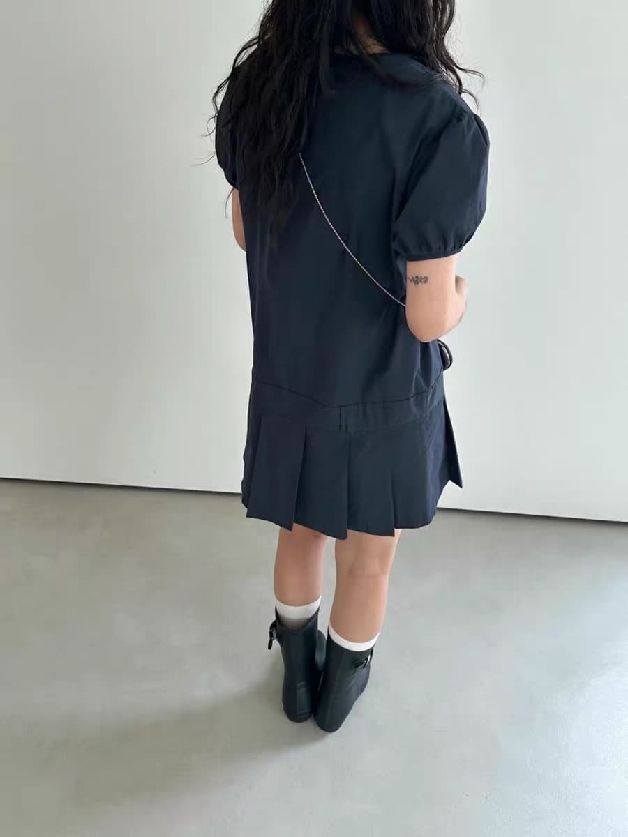 한국 chic 여름 새로운 ins 달콤함 V넥 목이버섯 레이스 플리츠 드레스 상세 이미지 12