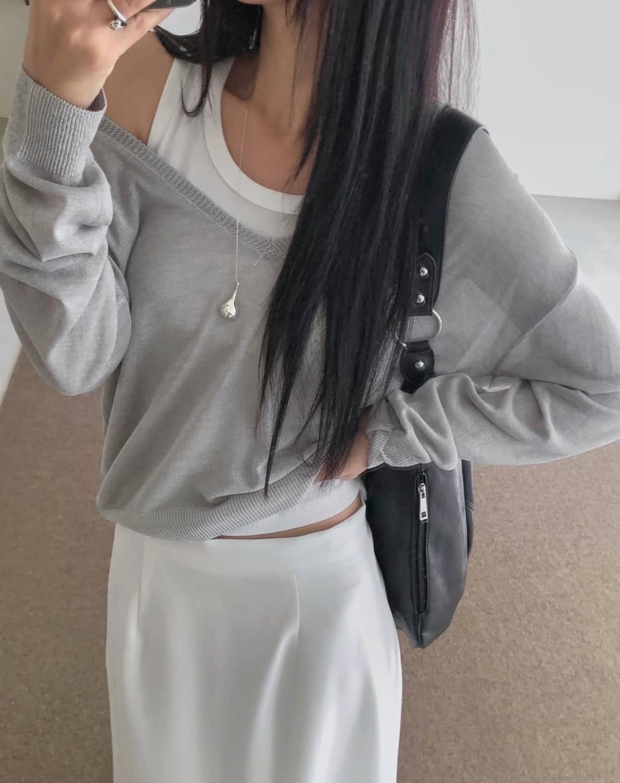 있음 선적 사이즈 업데이트 한국 chic 이른 가을 새로운 ins 마이크로 ~을 통해 얇은 스타일 V넥 자외선 차단 긴팔 니트 스웨터 이미지 3