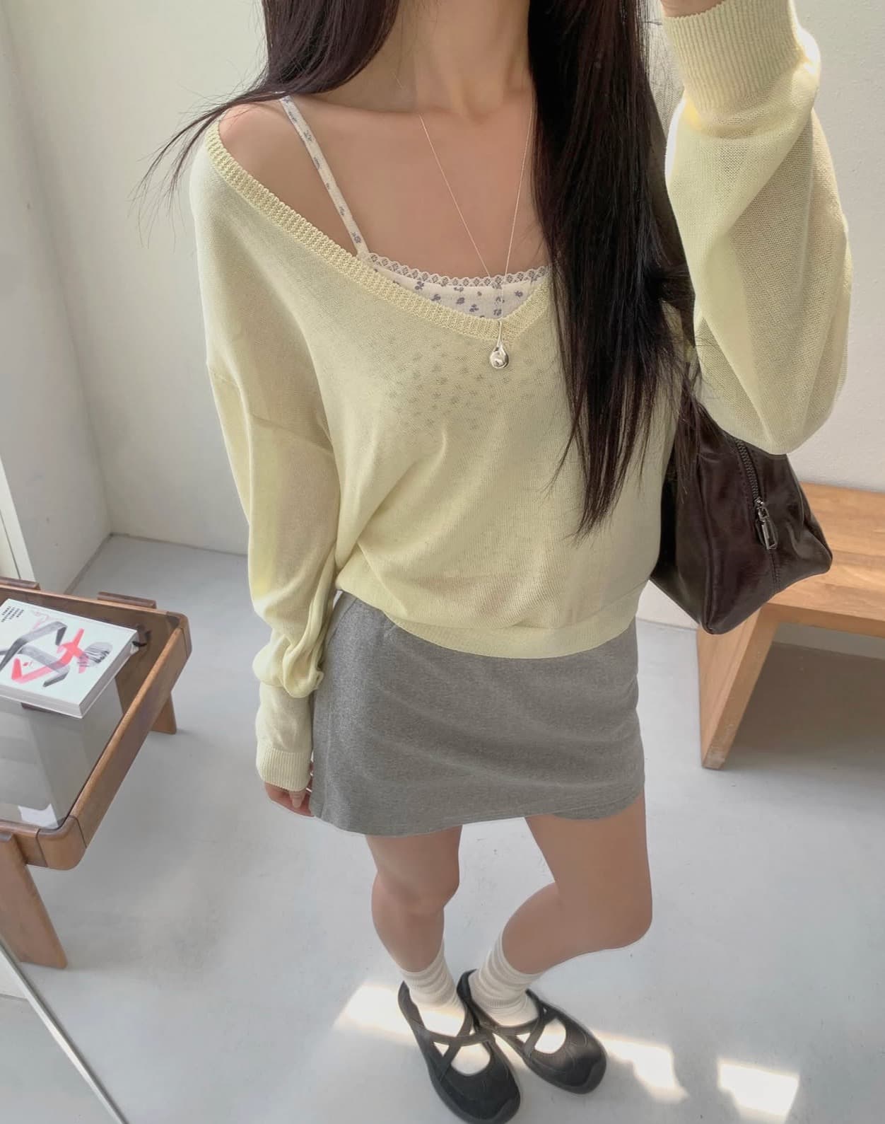 있음 선적 사이즈 업데이트 한국 chic 이른 가을 새로운 ins 마이크로 ~을 통해 얇은 스타일 V넥 자외선 차단 긴팔 니트 스웨터 상세 이미지 1