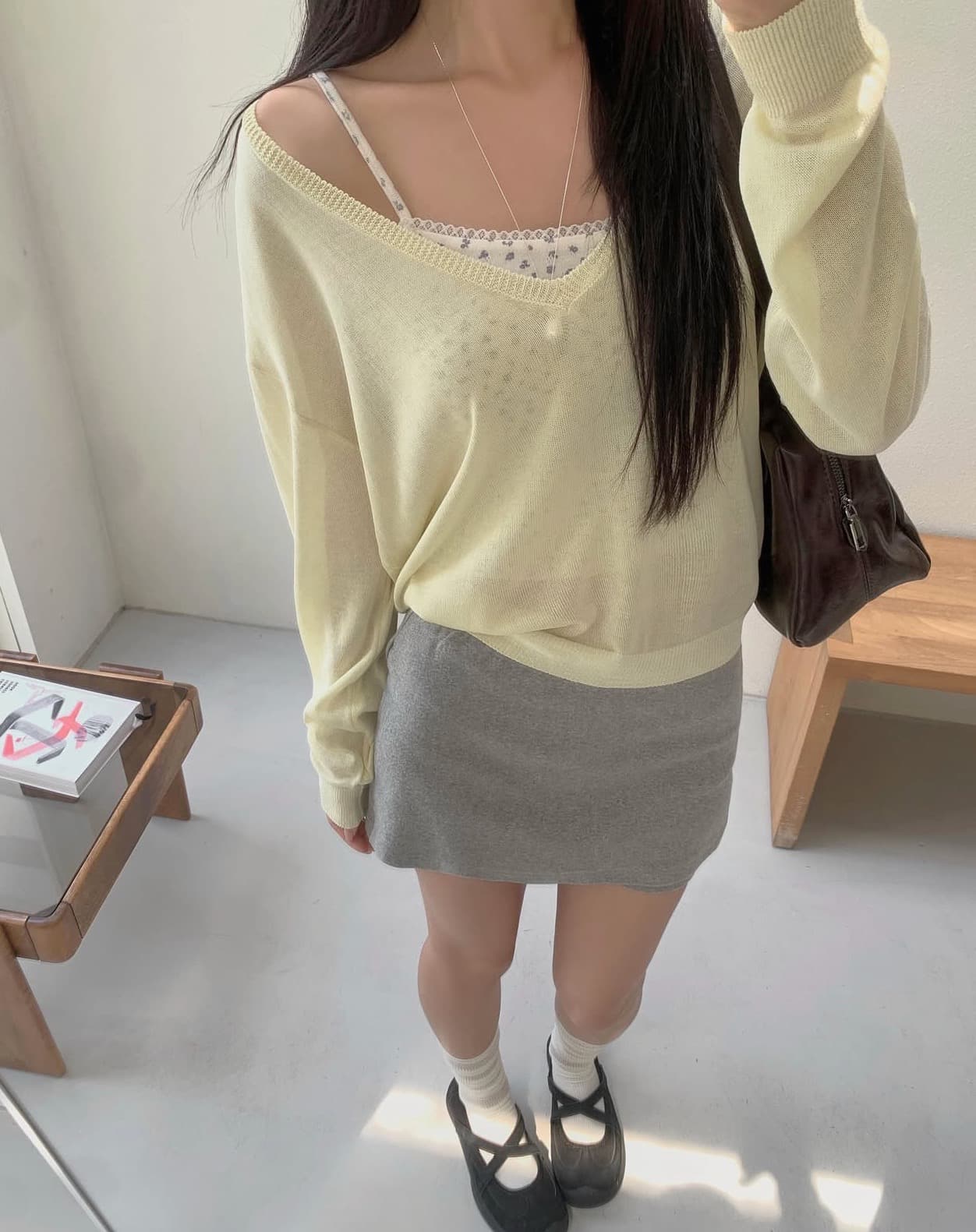 있음 선적 사이즈 업데이트 한국 chic 이른 가을 새로운 ins 마이크로 ~을 통해 얇은 스타일 V넥 자외선 차단 긴팔 니트 스웨터 상세 이미지 7
