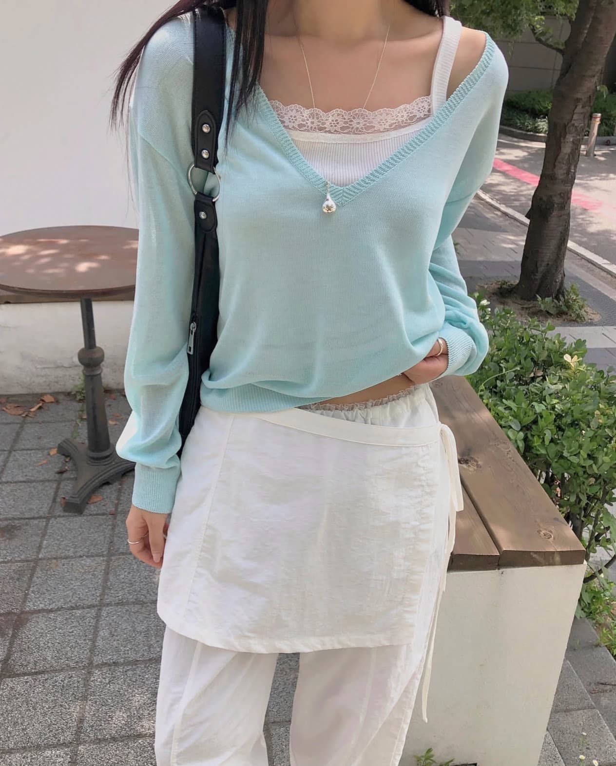 있음 선적 사이즈 업데이트 한국 chic 이른 가을 새로운 ins 마이크로 ~을 통해 얇은 스타일 V넥 자외선 차단 긴팔 니트 스웨터 상세 이미지 11