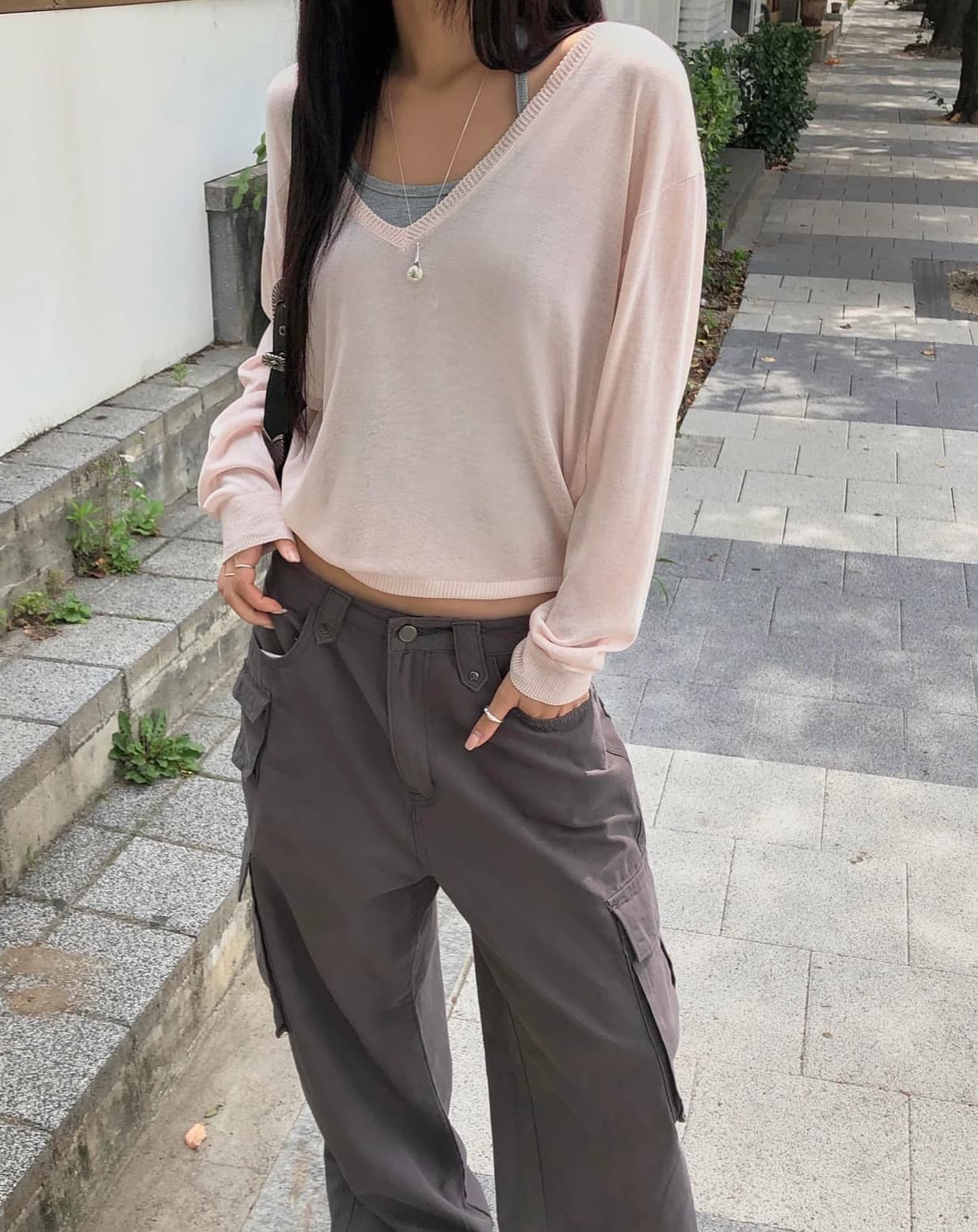있음 선적 사이즈 업데이트 한국 chic 이른 가을 새로운 ins 마이크로 ~을 통해 얇은 스타일 V넥 자외선 차단 긴팔 니트 스웨터 상세 이미지 24