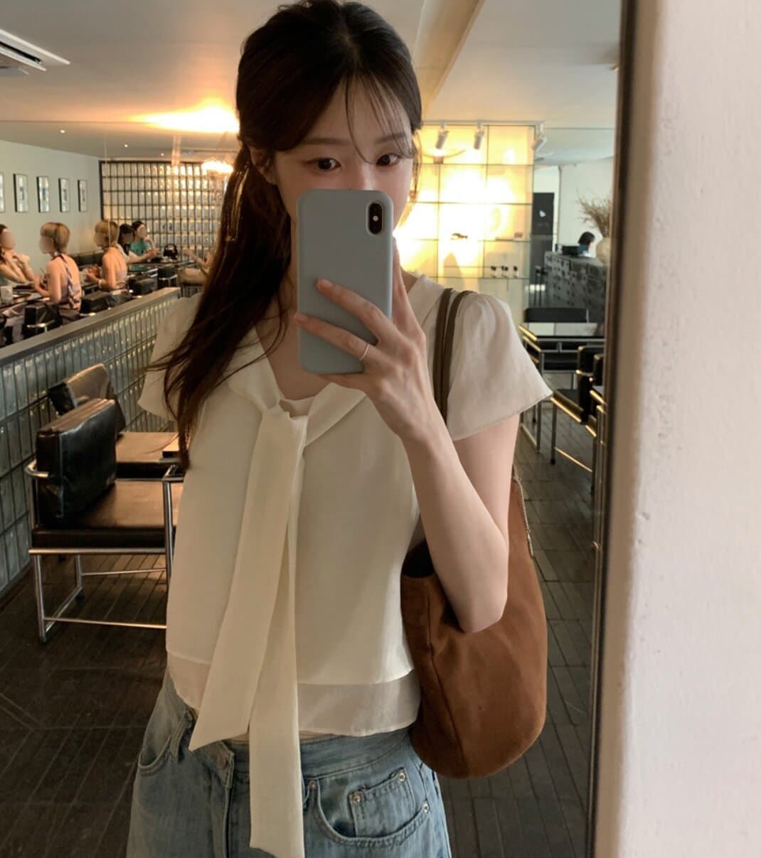 한국 chic 여름 새로운 ins 리본 품격 다용도 반팔 셔츠 상세 이미지 1